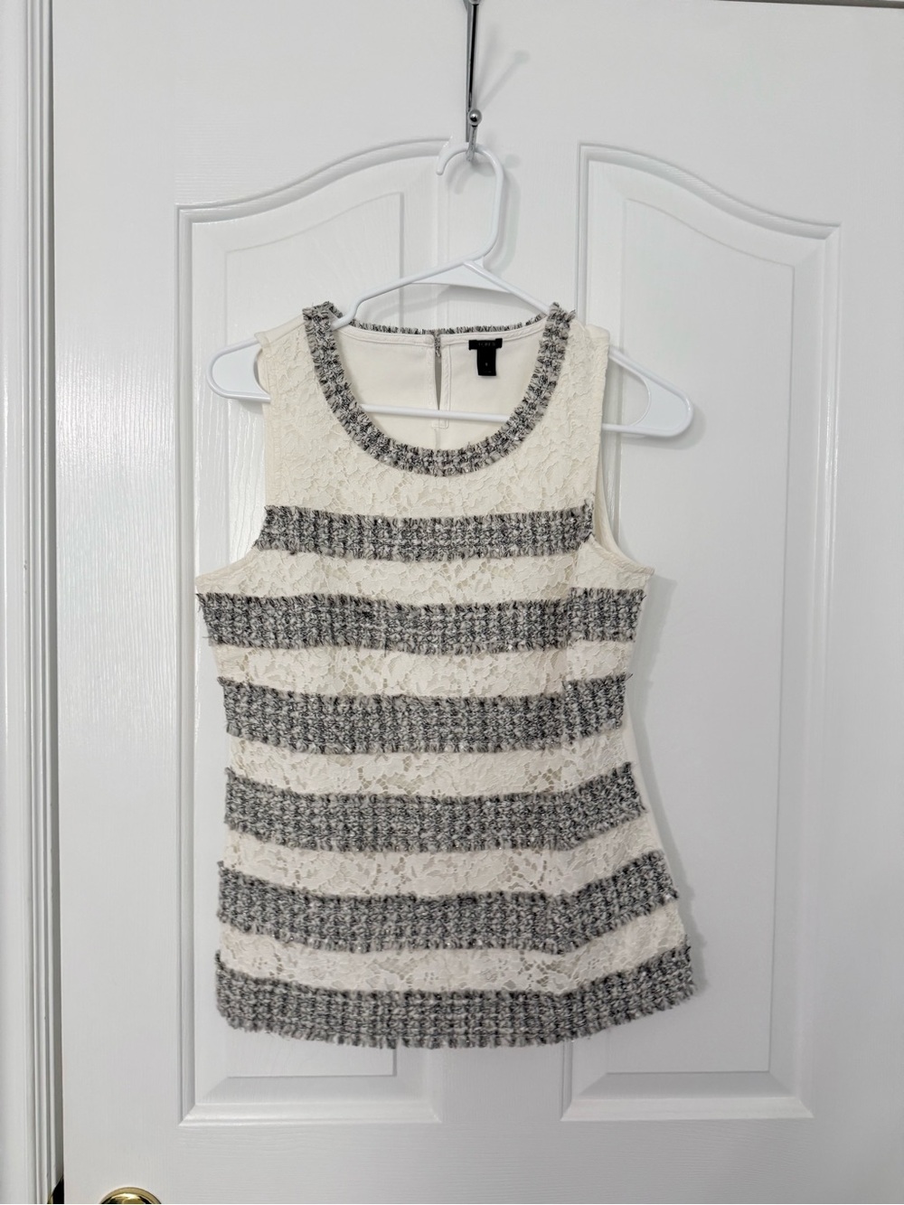 Jcrew Sleeveless Lace & Knit Stripe Shell Top - Ivory and Gray